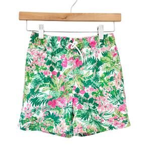 Janie and Jack Green Pink Floral Swim Trunks Sz 7 Boys